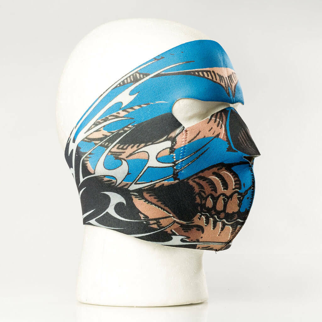 Blue Tribal Skull Protective Neoprene Full Face Ski Mask