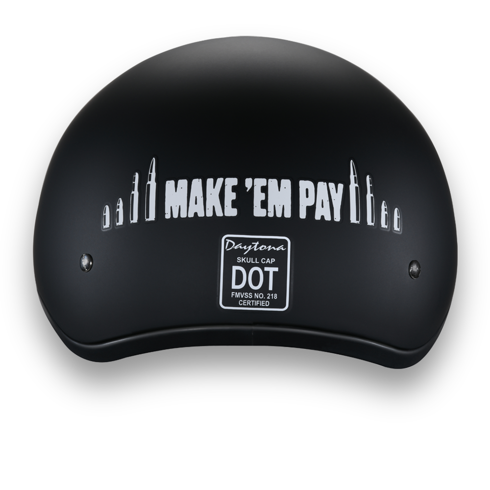 Daytona Make 'Em Pay  Skull Cap Half Motorcycle Helmet (2XS - 2XL)