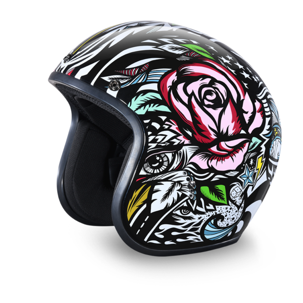 daytona custom motorcycle helmets Half Face Helmet - Skull Cap Graphics - Live Fast it features a nylon strap retention system and a quick Daytona Skull Cap Live Fast
