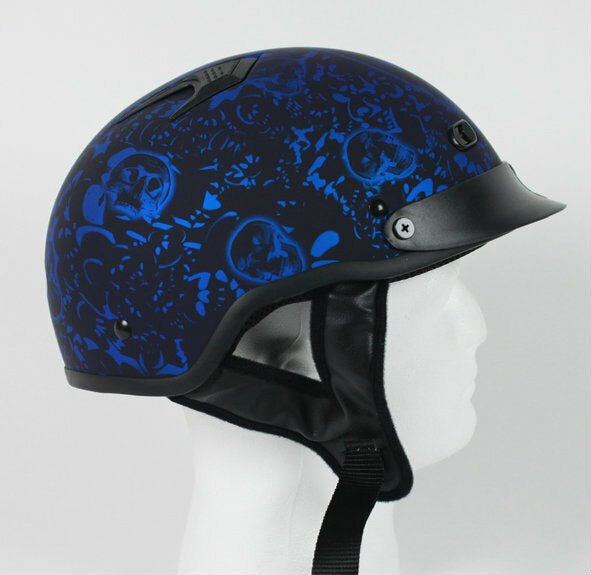 Rodia Matte Blue Boneyard Vented Half Motorcycle Helmet