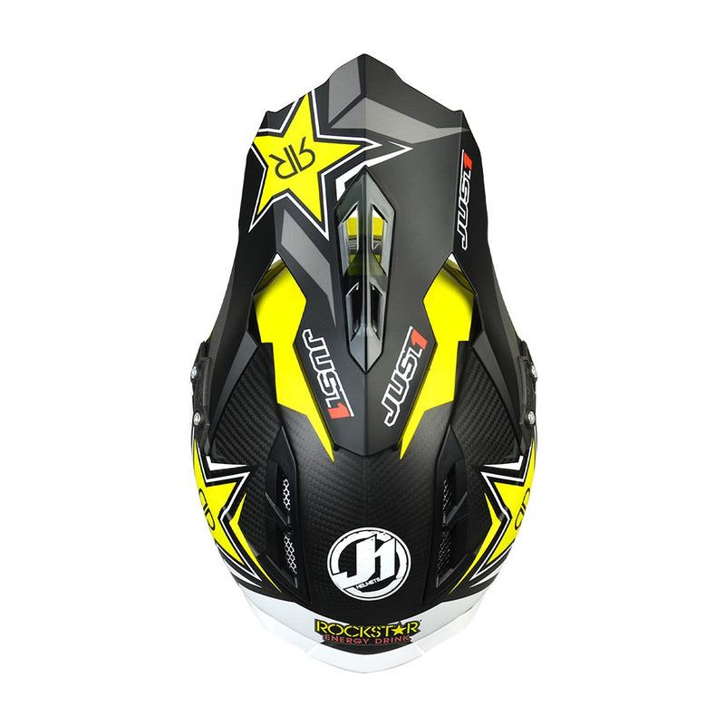 Just1 J12 Syncro Carbon Fiber Rockstar Yellow Off Road Motorcycle Helmet (XS-XXL)
