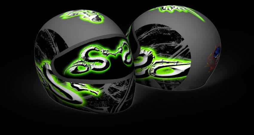Skullskins Green Metal Dragon Full Face Motorcycle Helmet Cover