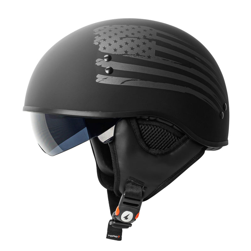 TORC T59 Flat Black Flag Half Shell Motorcycle Helmet
