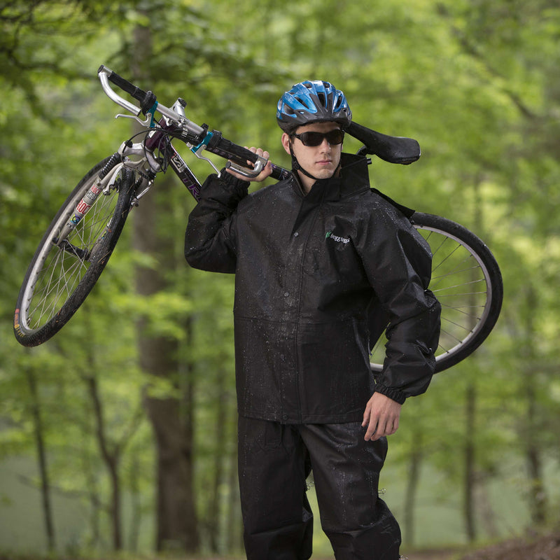 Frogg Toggs All Sport Waterproof Two Piece Rain Suit Pants & Jacket W/ Removeable Hood - Black