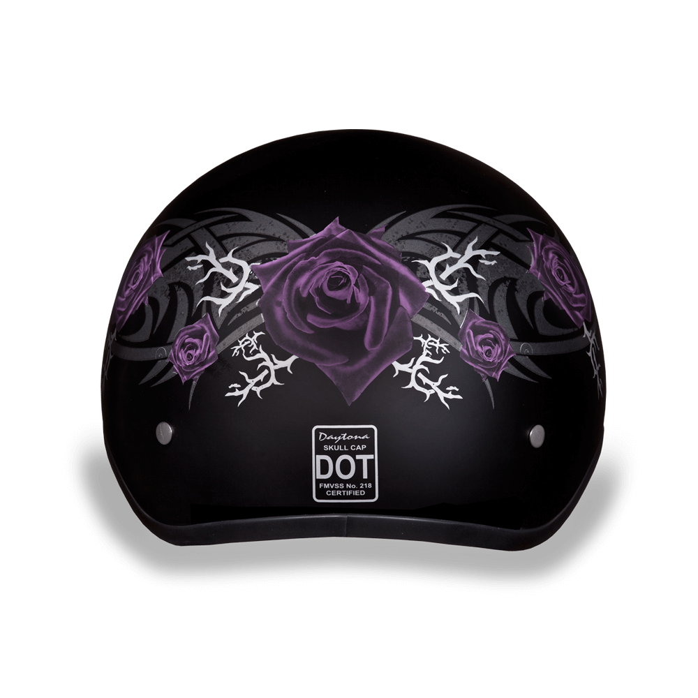 Daytona Purple Rose Skull Cap Half Motorcycle Helmet (2XS - 2XL)