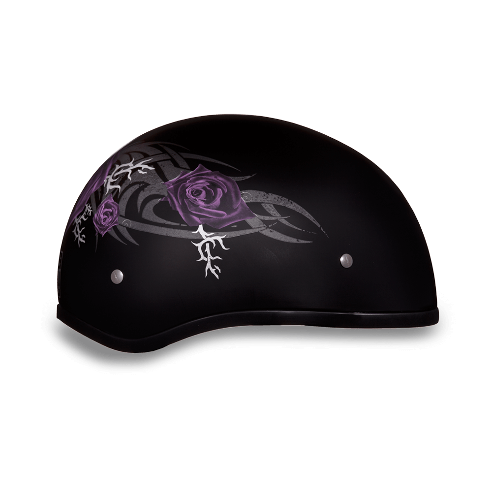 Daytona Purple Rose Skull Cap Half Motorcycle Helmet (2XS - 2XL)