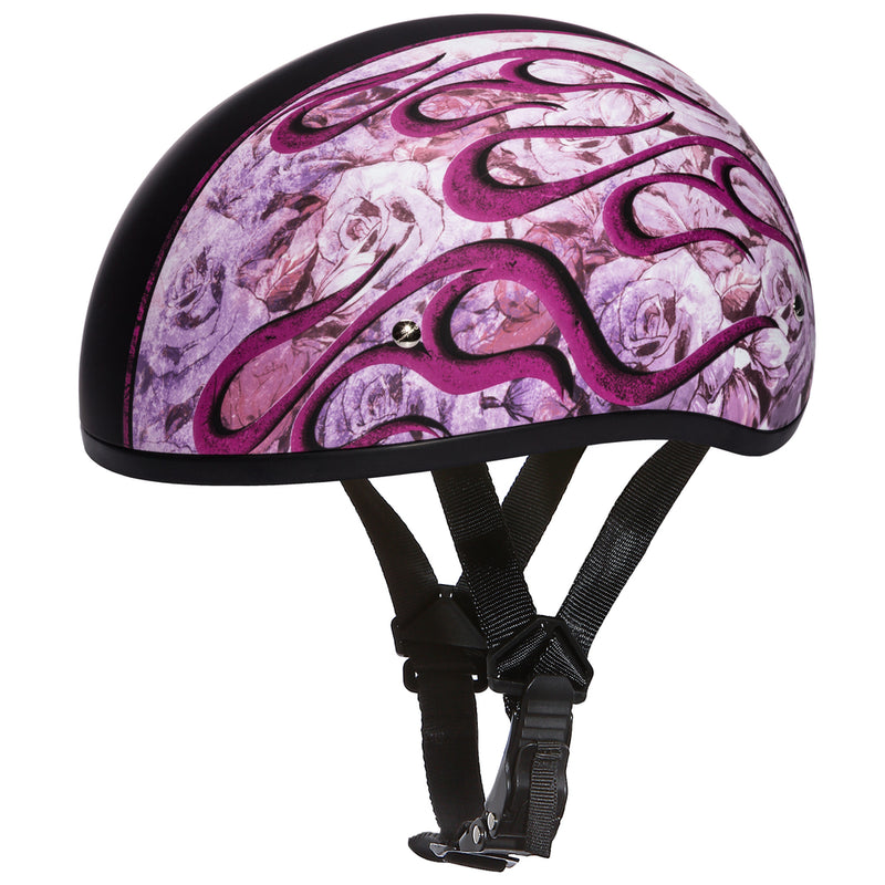 Daytona Flames Pink Skull Cap Half Motorcycle Helmet (2XS - 2XL)