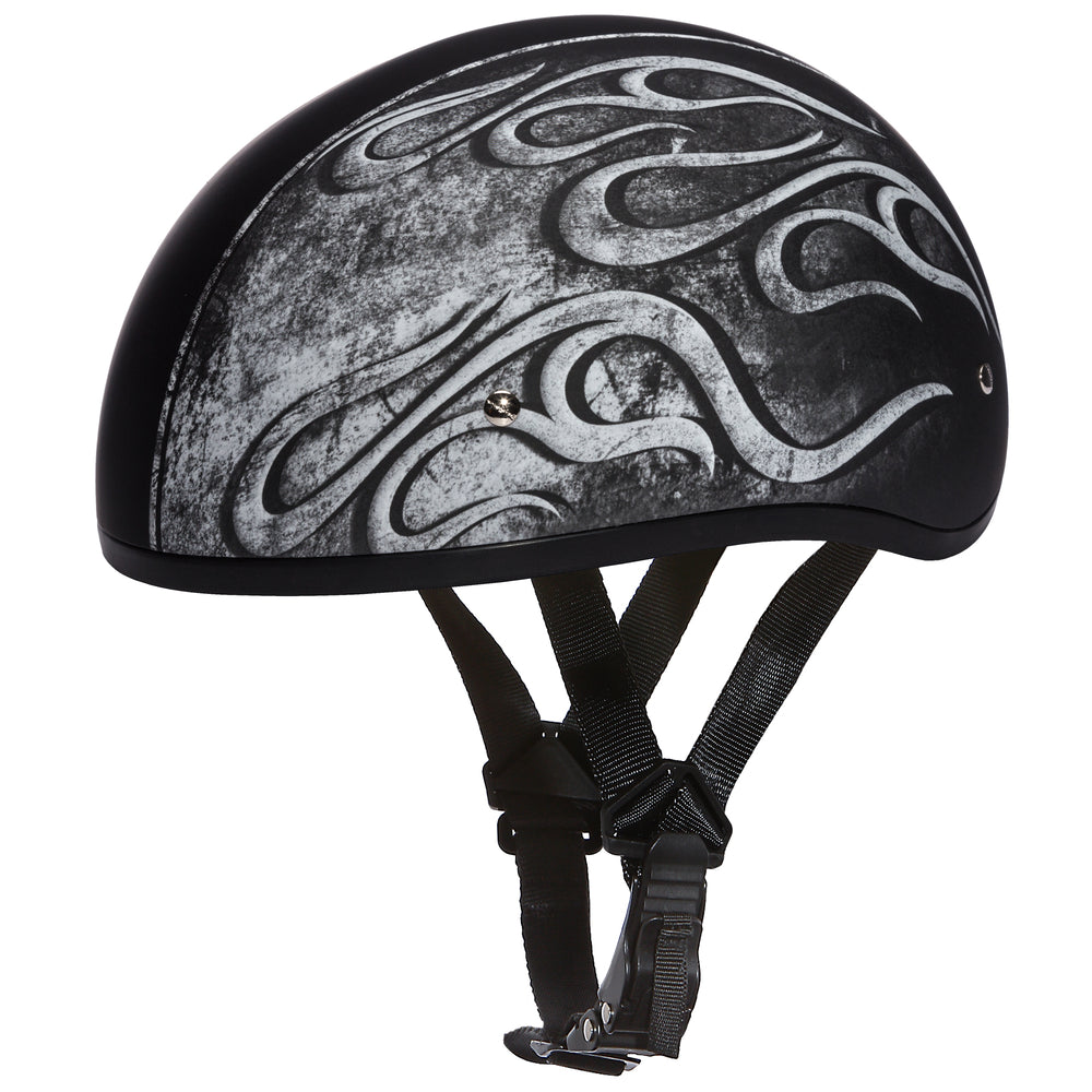 Daytona Flames Grey Skull Cap Half Motorcycle Helmet (2XS - 2XL)