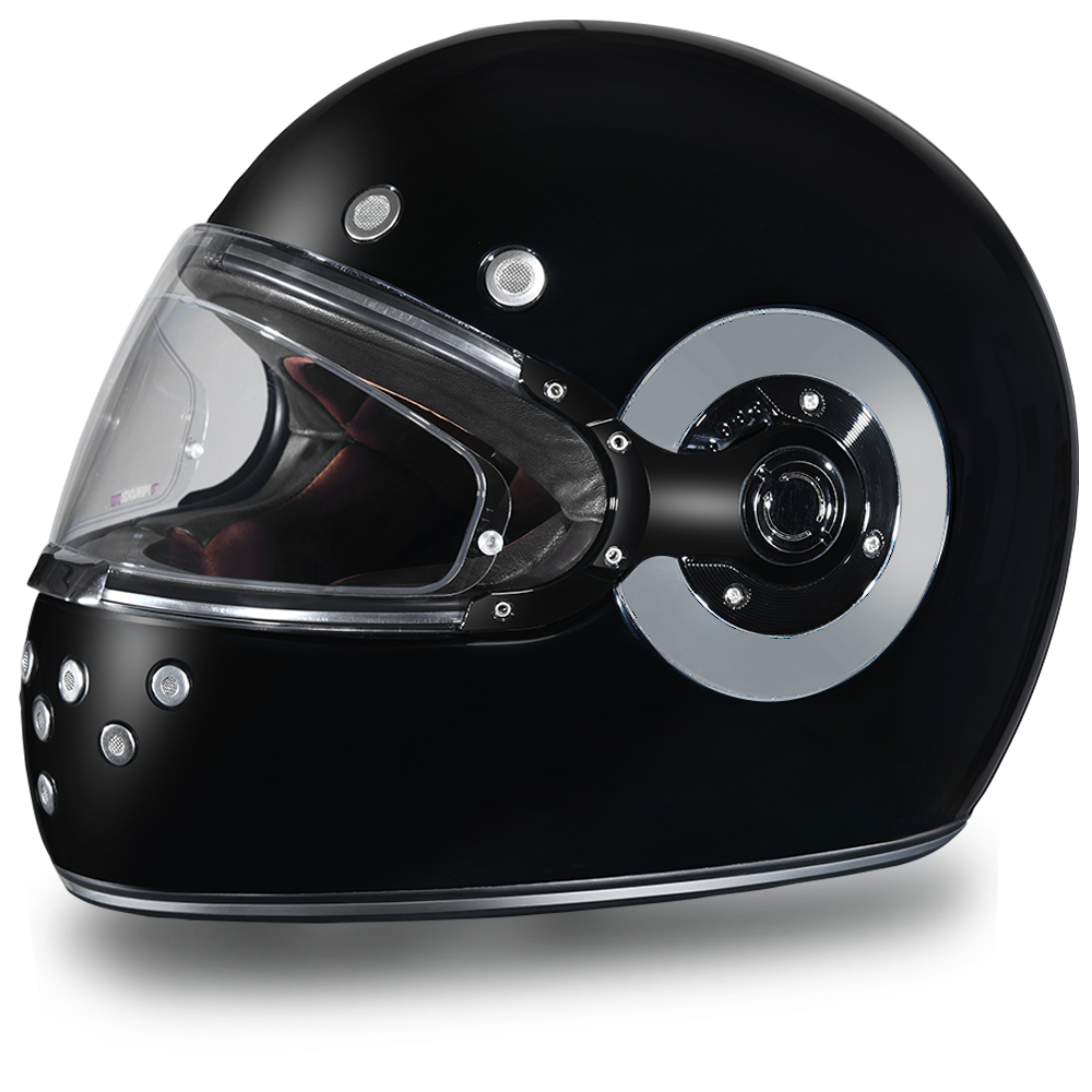Daytona Retro High Gloss Black Chrome Full Face Motorcycle Helmet (XS - 2XL)