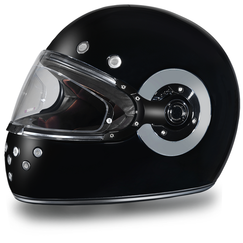 Daytona Retro High Gloss Black Chrome Full Face Motorcycle Helmet (XS - 2XL)
