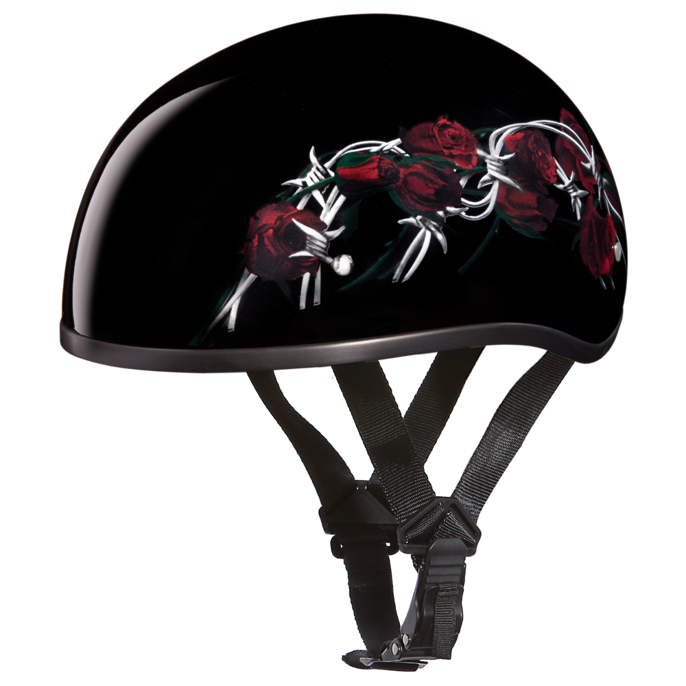 Daytona Barbed Roses Skull Cap Half Motorcycle Helmet (2XS - 2XL)
