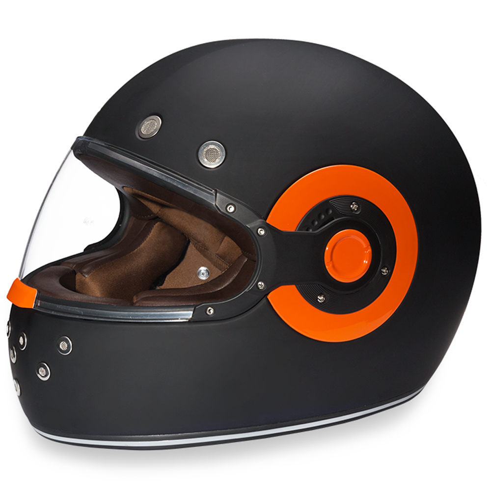 Daytona Retro Dull Black Orange Full Face Motorcycle Helmet 