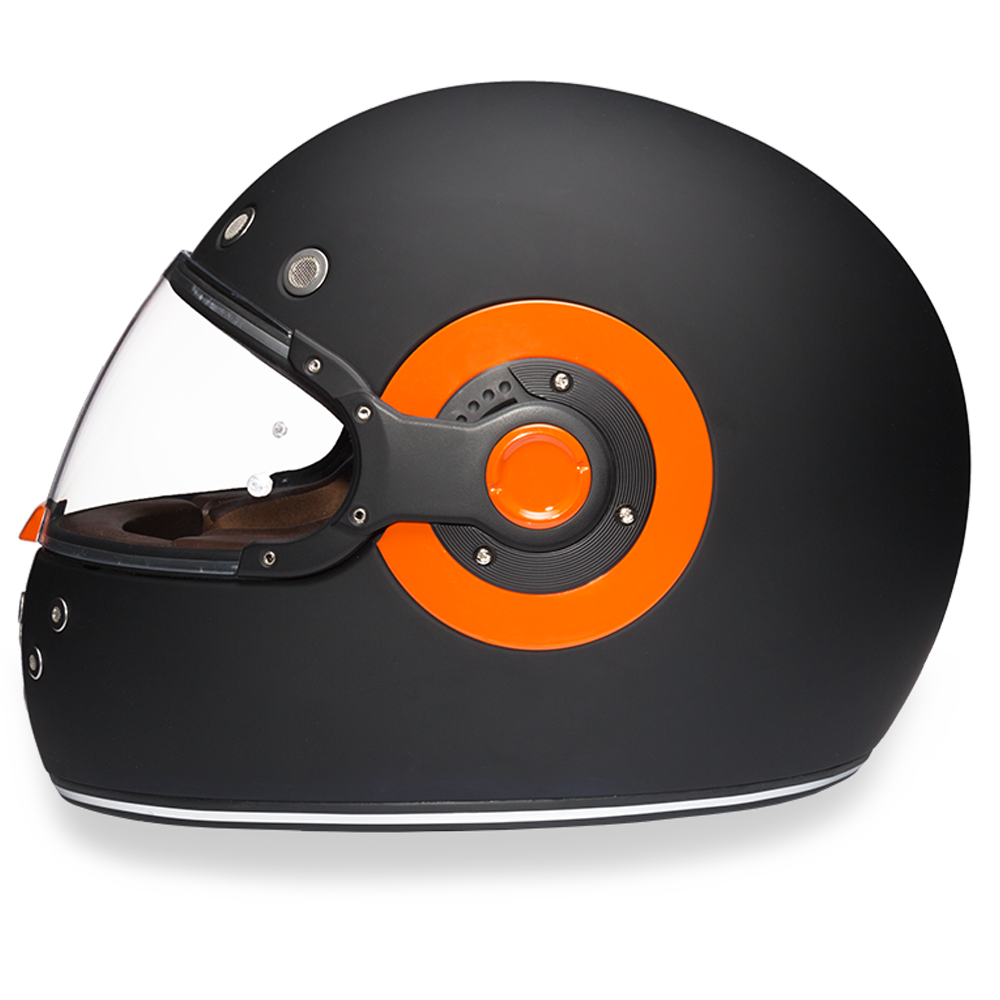 Daytona Retro Dull Black Orange Full Face Motorcycle Helmet (XS - 2XL)