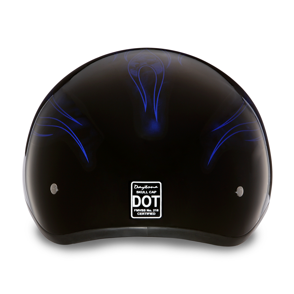 blue skull motorcycle helmet flame and skull helmet Daytona Skull Flames Blue Skull Cap Half Motorcycle Helmet (2XS