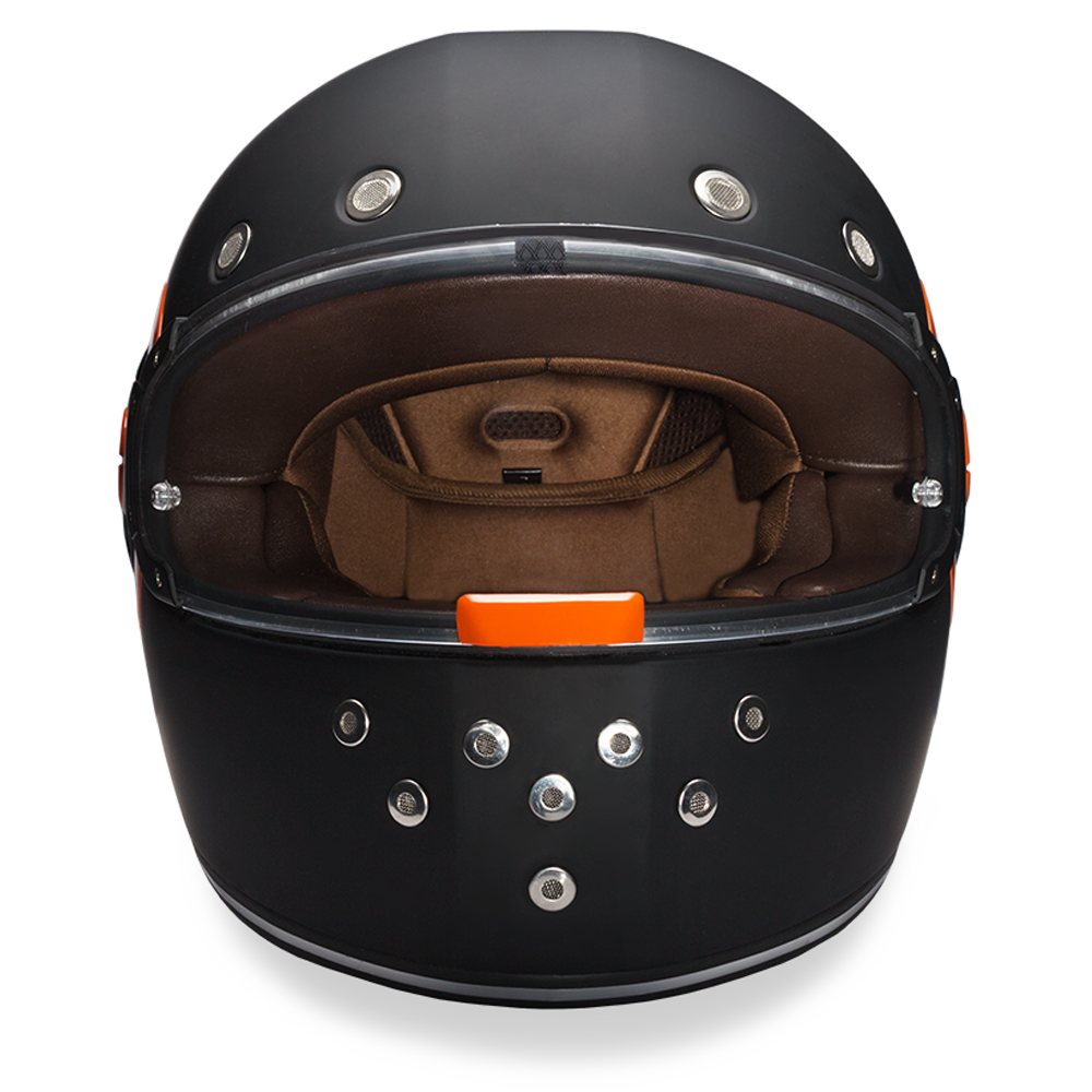 Daytona Retro Dull Black Orange Full Face Motorcycle Helmet (XS - 2XL)