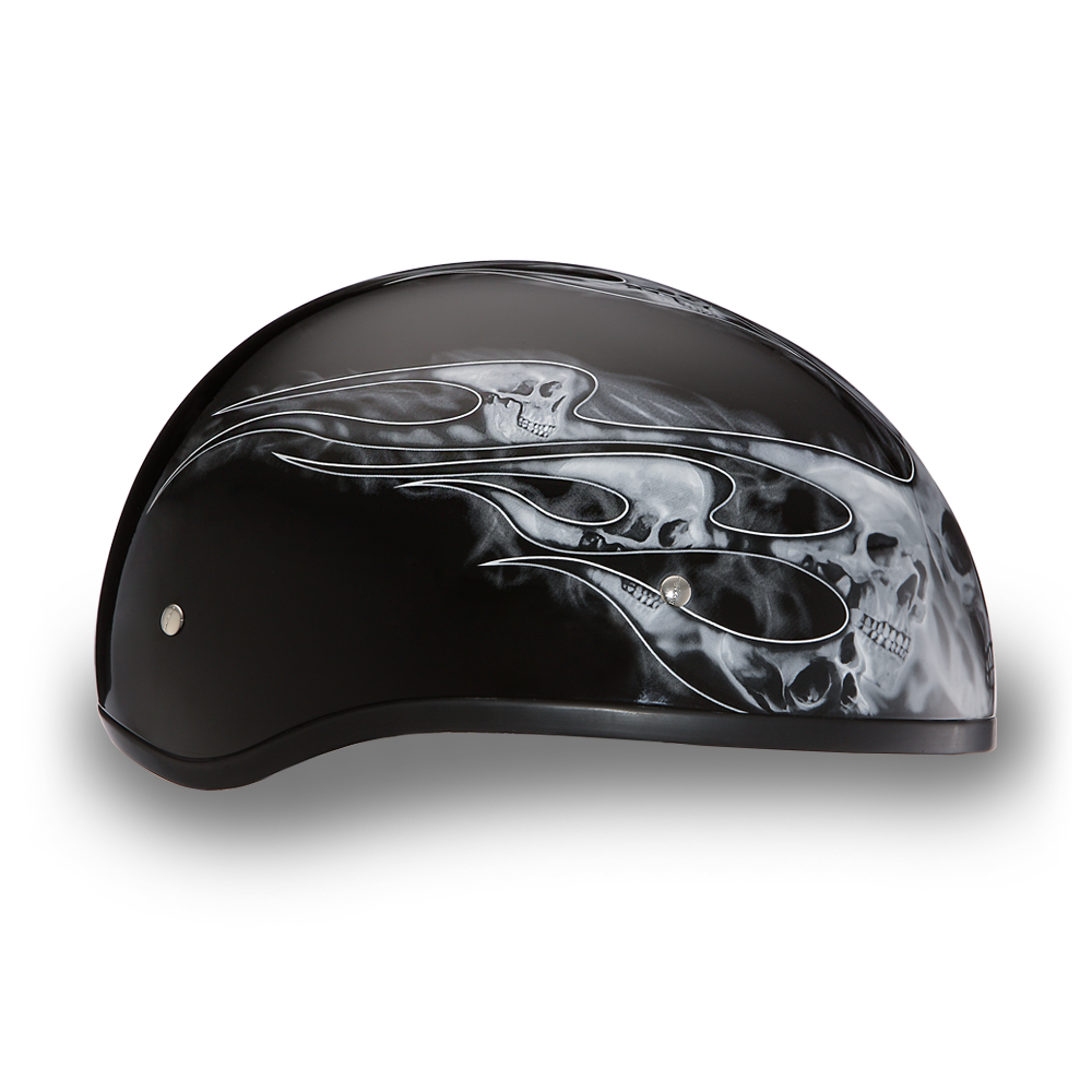 Daytona Skull Flames Silver Skull Cap Half Motorcycle Helmet (2XS - 2XL)