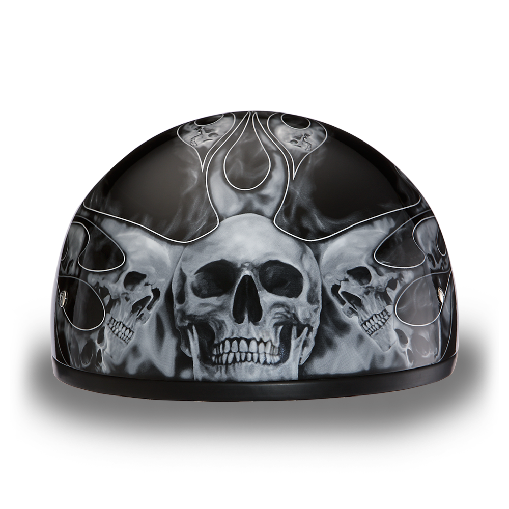 Daytona Skull Flames Silver Skull Cap Half Motorcycle Helmet (2XS - 2XL)