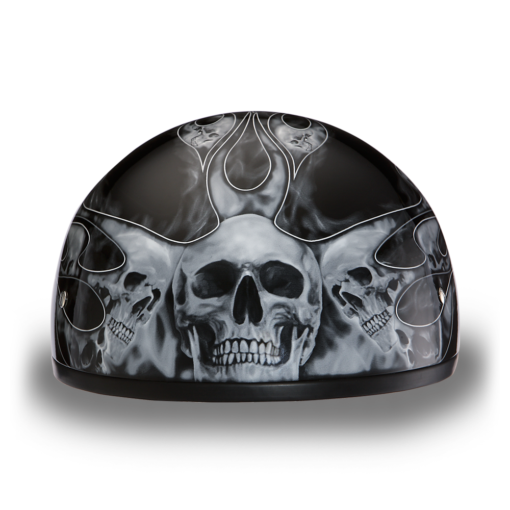 Daytona Skull Cap Helmet Skull Flames Silver (Size: XS)