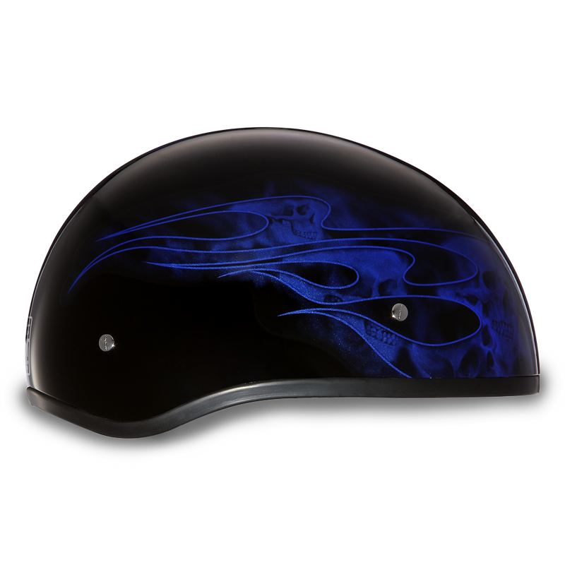 Daytona Skull Flames Blue Skull Cap Half Motorcycle Helmet (2XS - 2XL)