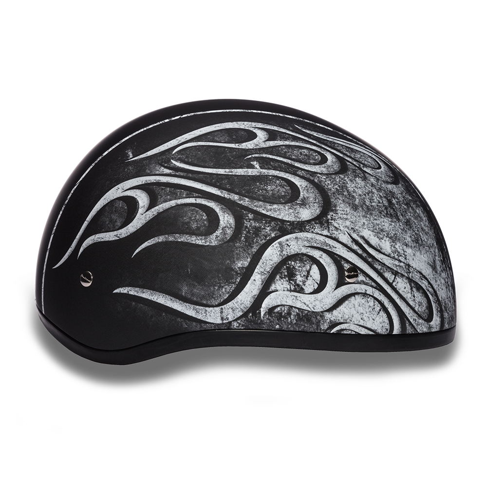 Daytona Flames Grey Skull Cap Half Motorcycle Helmet (2XS - 2XL) [Discontinued]